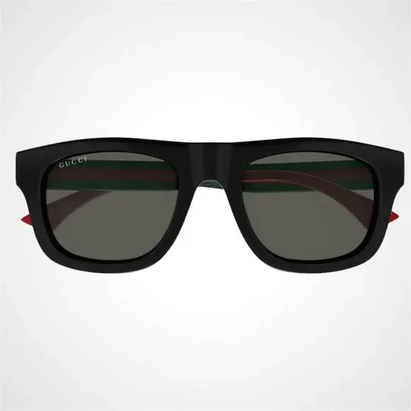 New GUCCI Sunglasses Mens 52mm Black Square Rectangle Aviator Red Green Web Arm - Picture 6 of 8